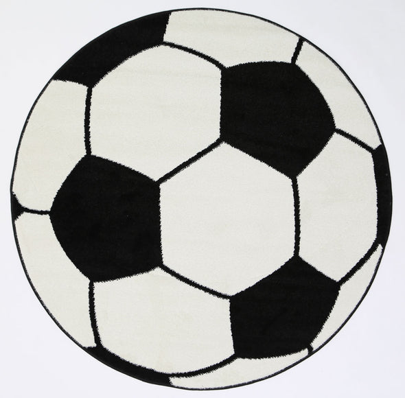 Nova Soccer Ball Kids Black & White Round Rug