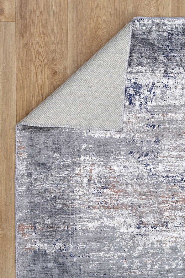 Home Culture Abstract Border Echo Blue Grey Wipe Clean Machine Washable Kid&Pet Friendly 80 x 230cm Runner