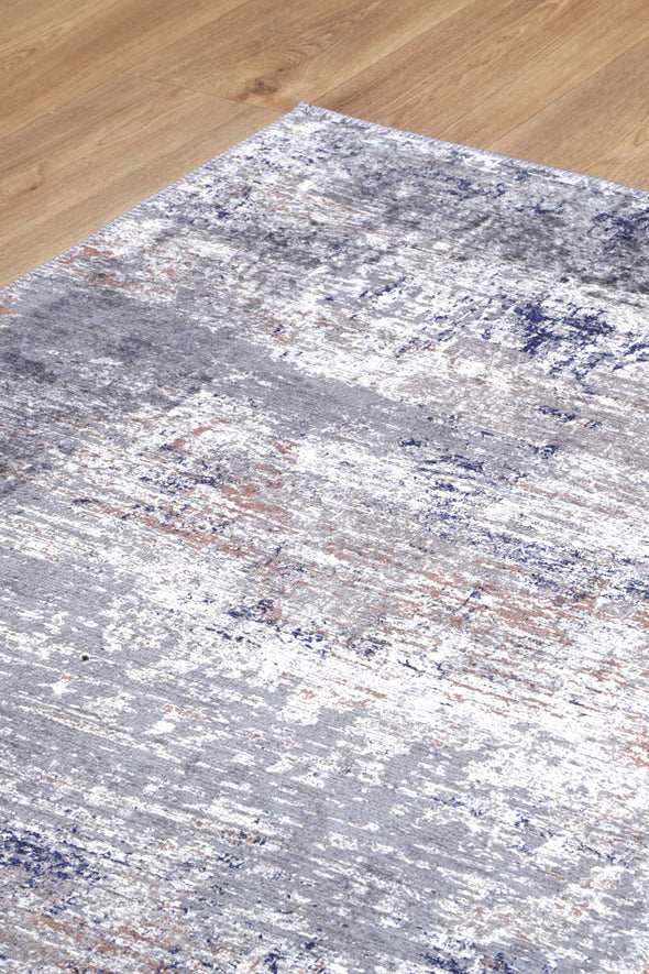 Home Culture Abstract Border Echo Blue Grey Wipe Clean Machine Washable Kid&Pet Friendly 80 x 230cm Runner