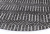 Alayah Geometric grey & ash circle Rug close up of edge on white flooring