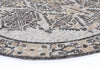Alayah Ornamental Grey & Ash circle Rug photo fo edge on white background