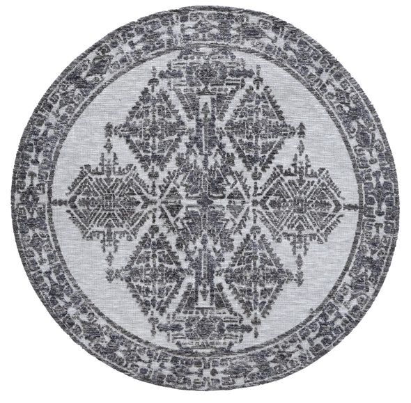 Alayah Ornamental Grey Round Rug aerial shot on a white back ground