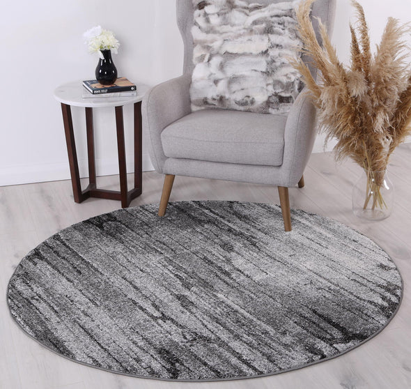 Vision Driftwood Abstract Grey Round Rug