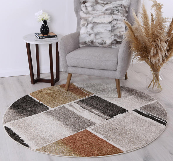 Vision Horizons Abstract Beige & Ash Round Rug
