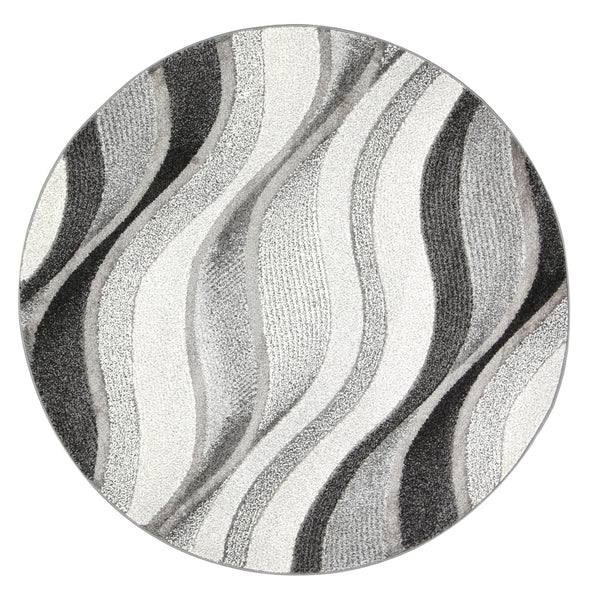 Vision Waves Contemporary Grey Round Rug