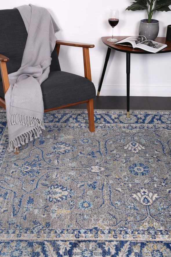Provance Alsace Traditional Grey & Blue Rug