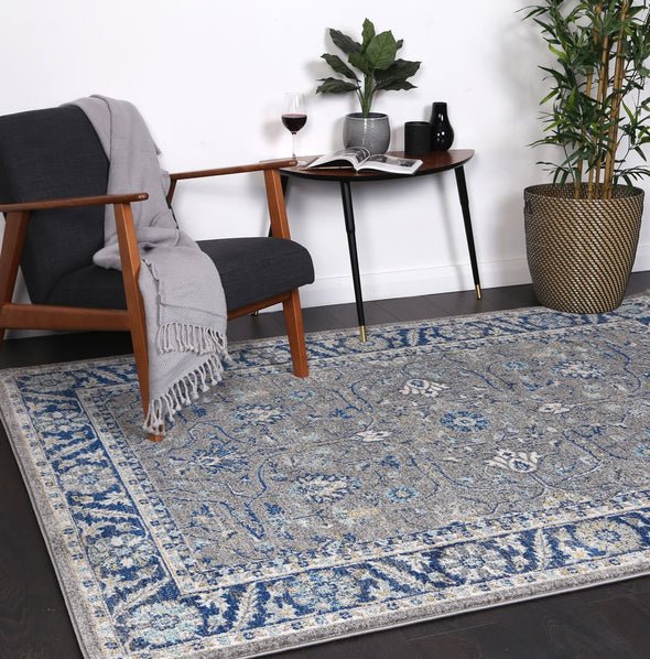 Provance Alsace Traditional Grey & Blue Rug