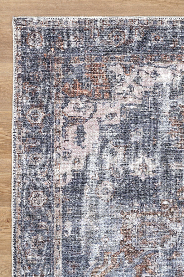 Distressed Vintage Cezanne Gray & Gold Runner Rug