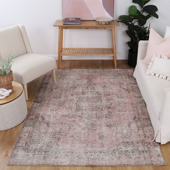 Home Culture Germain Rose Wipe Clean Machine Washable Traditional Vintage Kid&Pet Friendly 240 x 310cm Rug