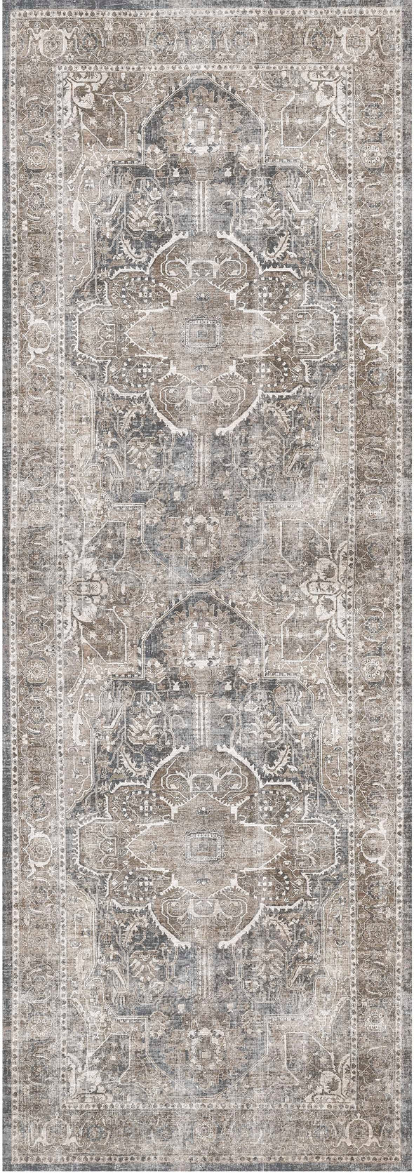 Home Culture Distressed Vintage Kendra Ash Wipe Clean Machine Washable Pet Friendly 80 x 230cm Runner