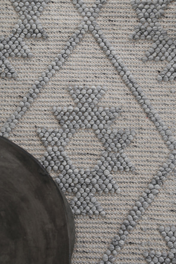 Marco Geometric Light Grey Wool Rug