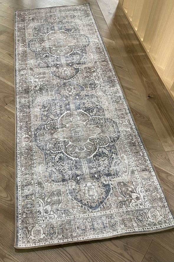 Home Culture Distressed Vintage Kendra Ash Wipe Clean Machine Washable Pet Friendly 80 x 230cm Runner