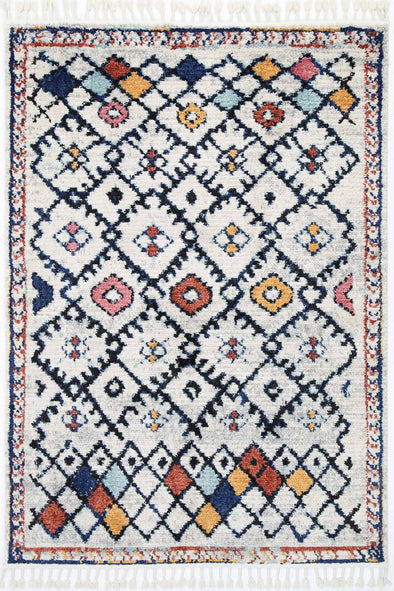 Boho Moroccan Ifran Geometric Ivory & Multi Rug