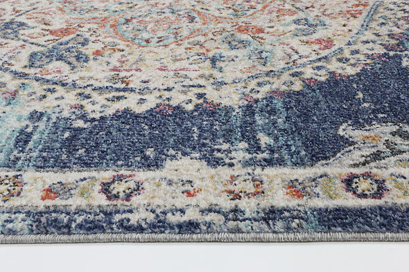 Neptune Hollow Medalion Transitional Navy & Multi Rug