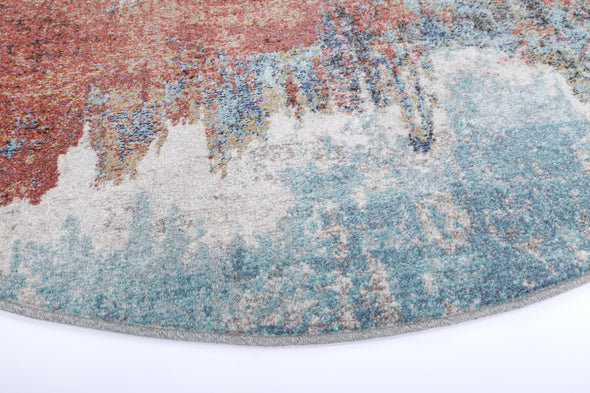 Neptune Jorge Abstract Blue & Terracotta Round Rug