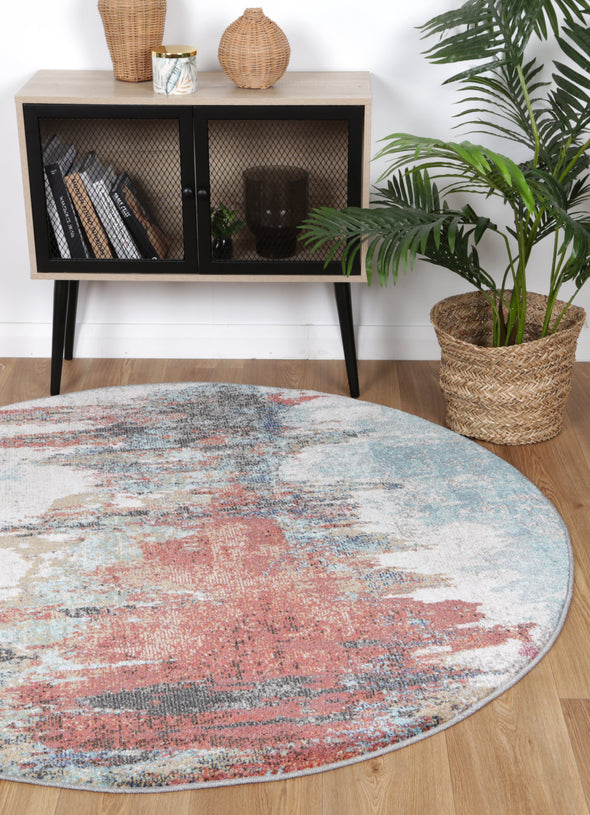 Neptune Jorge Abstract Blue & Terracotta Round Rug