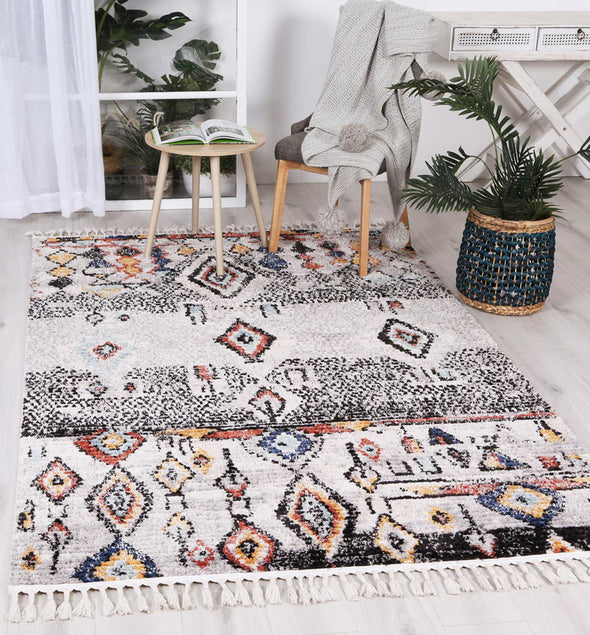 Boho Moroccan Meknes Abstract Anthracite & Multi Rug
