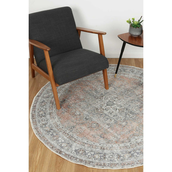 Distressed Vintage Oxus Desert Grey Round Rug