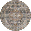 Machine-washable round rug with Nano Wipe technology for easy cleanups.